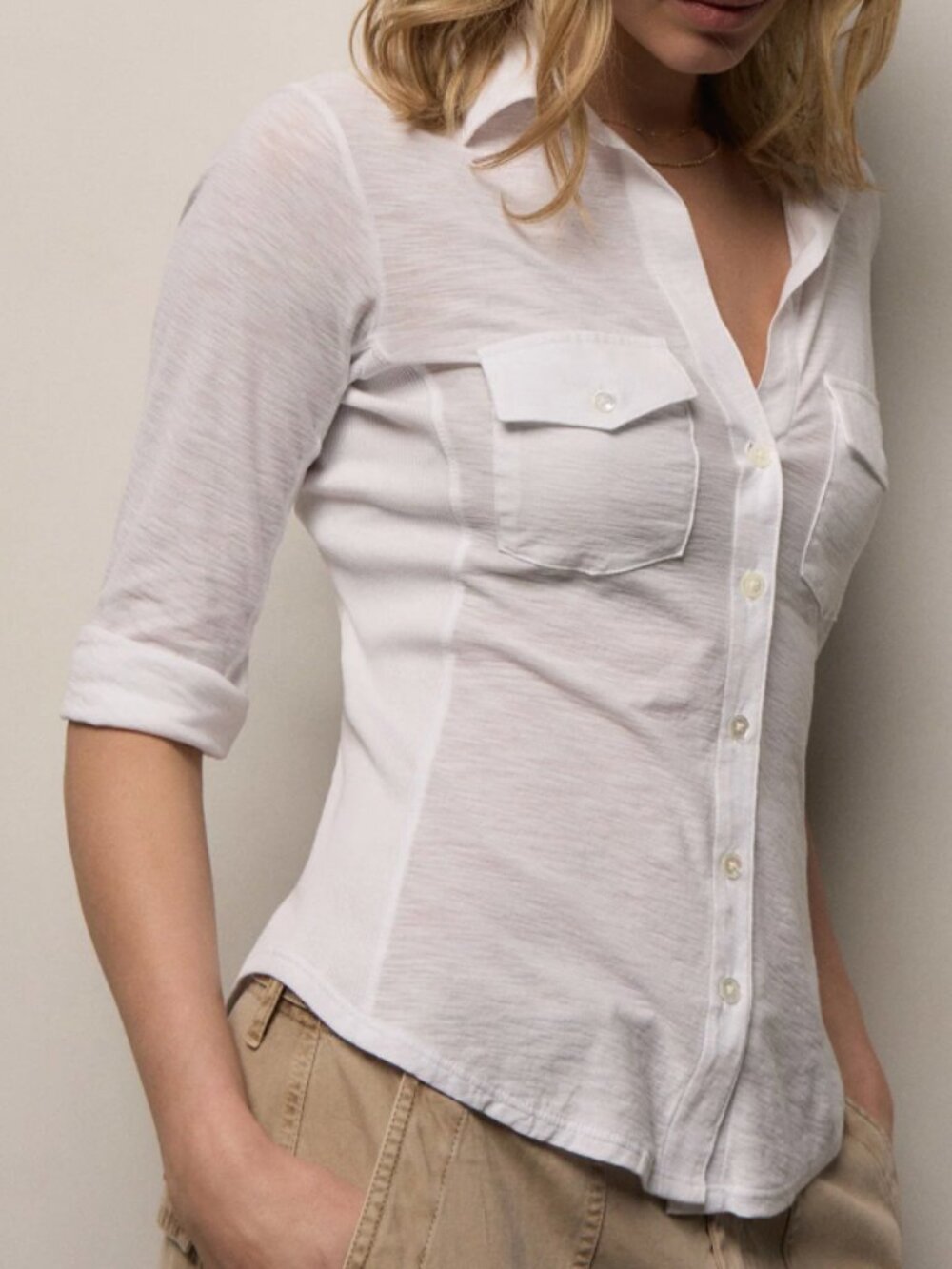 James Perse Standard White Sheer Slub Side Panel Shirt sizw 4/XL